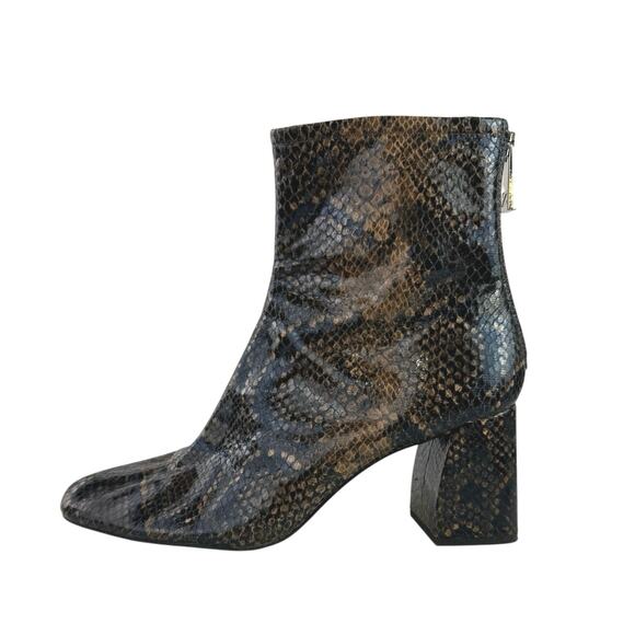 Zara Women's Brown Snakeskin Leather Block Heel Zippper Ankle Boots 39 US 8.5 - Picture 1 of 8